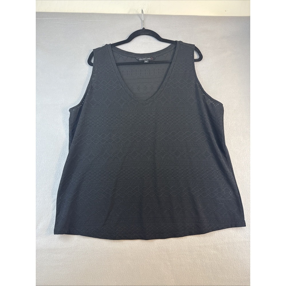 Colleen Lopez Women's Top Size 2X Blouse. Black, Eyelet, Sleeveless